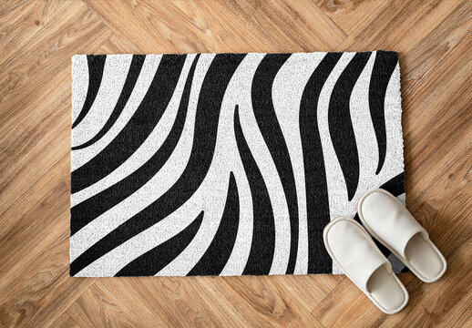 Zebra Patterned Mat Mockup With Slippers PSD
