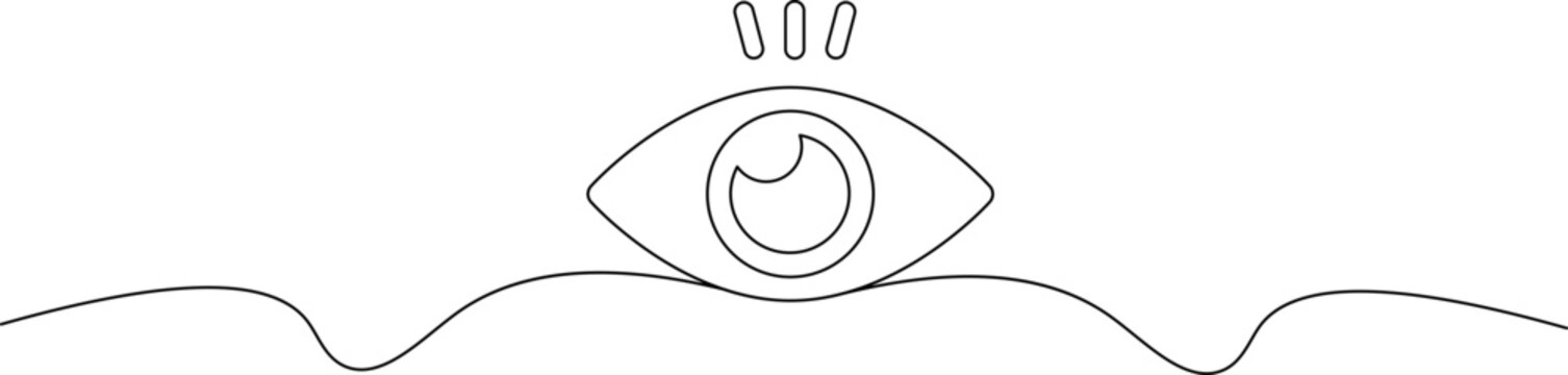A minimalist line drawing of an eye peeking above a wavy line on a white background