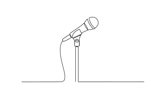 Minimalist Microphone on Stand, Single Line Art, Broadcast, Performance, Music