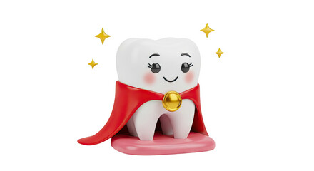 Fototapeta premium Super Tooth Character with Red Cape and Gold Emblem