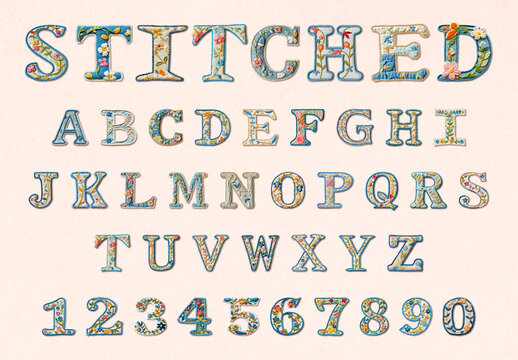 Floral Stitched Alphabet Font Set