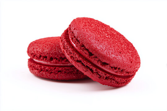 Stacked red velvet cookies with cream filling vibrant dessert concept isolated on white background
