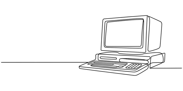 continuous one line drawing Blank screen laptop computer isolated for business and office use