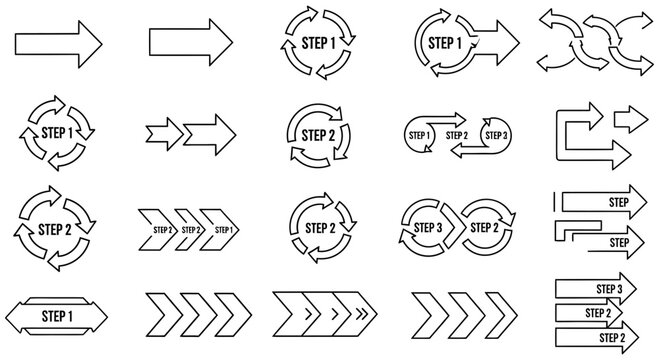 Various arrows and process steps for business flow chart design projects