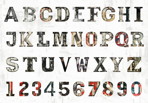 Vintage Collage Alphabet And Numbers Font Set