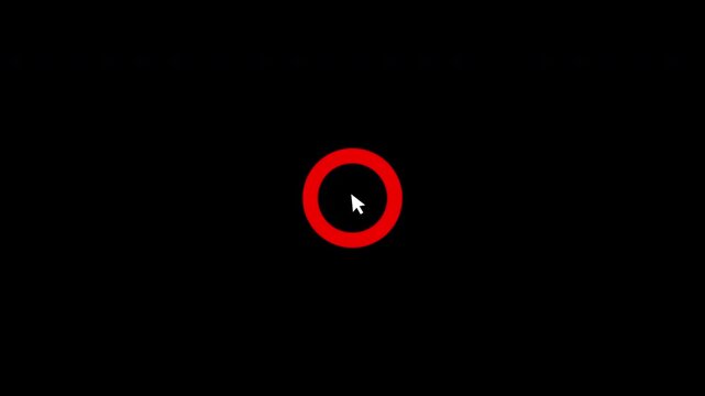 Red Circle Mouse Click Animation with computer mouse cursor pointer in Black Background with alpha channel