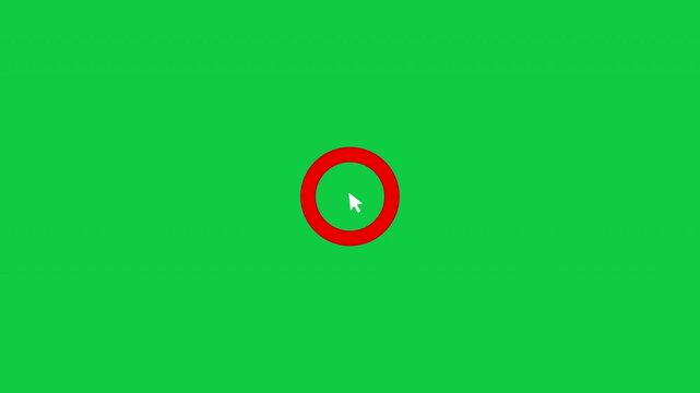 Red Circle Mouse Click Animation with computer mouse cursor pointer in green screen Background with alpha channel