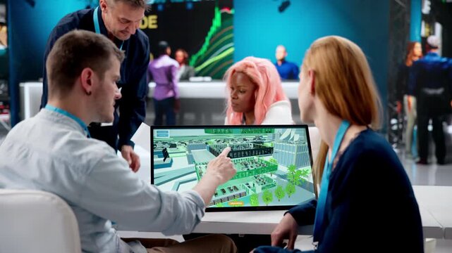 Manager Giving BIM Software Demo At Booth