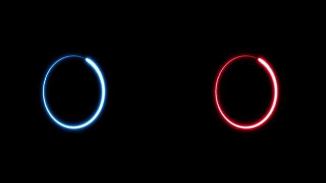 Futuristic Neon Blue and Red Glowing Circles Motion Graphics Seamless Loop Animation.