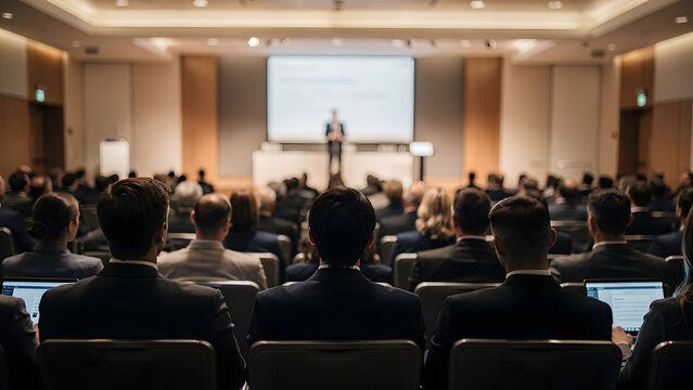 Audience Listening to Speaker at Business Conference Hall
