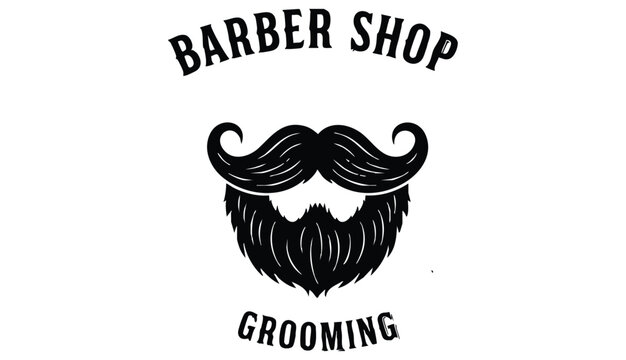 Mustache and beard set on white background. Vintage beard and mustache silhouette. Barber shop cartoon black beard label. Hipster style barber shop beard 