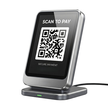 Portable device with qr code displayed on the screen for scanning purposes isolated on transparent background