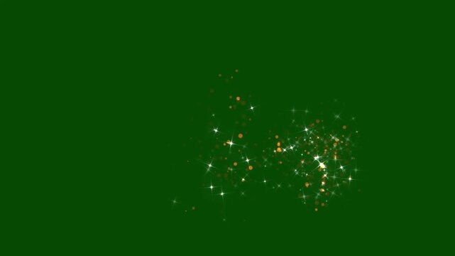 Golden and white sparkling particles, gold sparkle light abstract glitter effect, gold sparkle light glitter, glowing particles golden dust and glitter sparkle on green screen. 4k
