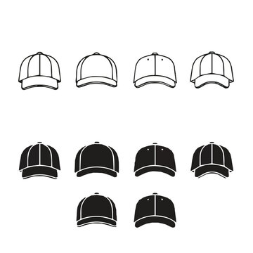 Baseball caps in different shades and outline styles