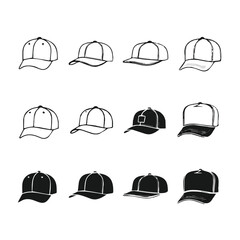 Fototapeta premium Collection of various baseball cap styles and outlines