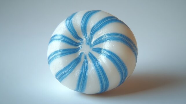 Round, blue-striped hard candy