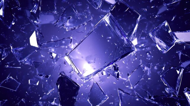 Shattered violet glass shards explode outward