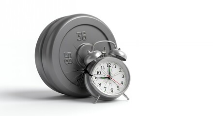 Naklejka premium A minimalist weight crushing a small alarm clock, symbolizing the pressure of deadlines