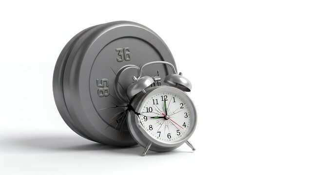 A minimalist weight crushing a small alarm clock, symbolizing the pressure of deadlines