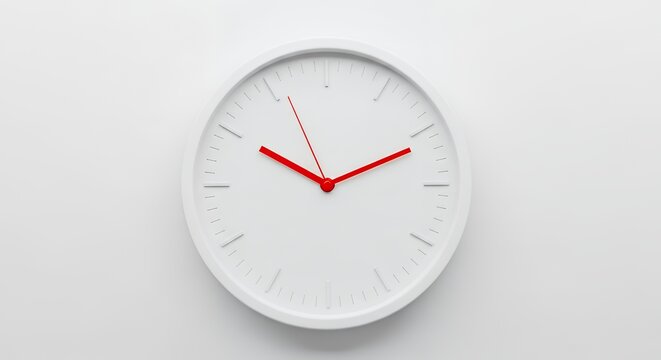A red second hand on a plain white clock, the only color in the image, representing urgency
