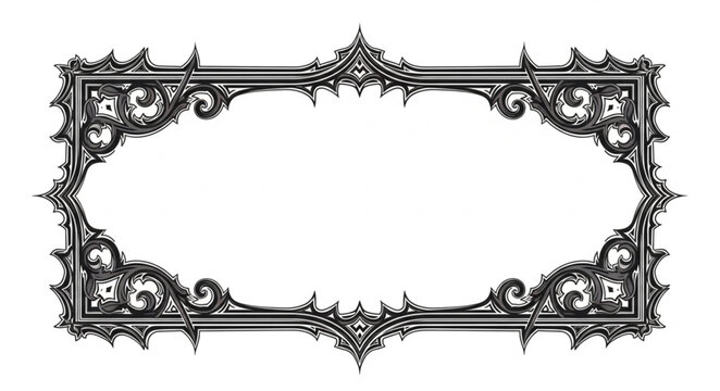 Vector illustration of an isolated antique vintage frame with clipping path featuring a black ornate floral scroll pattern and victorian design elements for decorative art borders