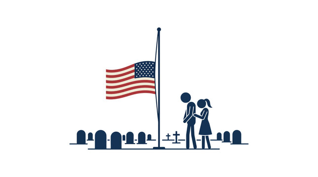 Grieving Couple at Military Cemetery with American Flag