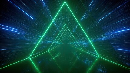 Obraz premium Futuristic neon tunnel with glowing green lines and blue light streaks creating a dynamic perspective