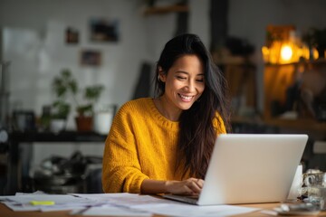 Fototapeta premium young asian woman applying for job on laptop