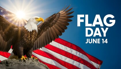 Naklejka premium Celebrating flag day majestic bald eagle with american flag honoring us patriotism on june 14th