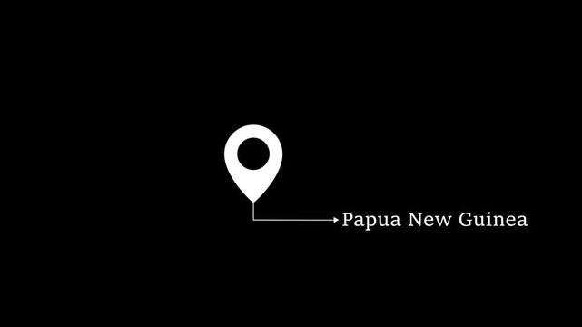 This is a United States state. location of the city of Papua New Guinea on black screen. location icon animation. Country GPS location tracking icon. location pin appearing.