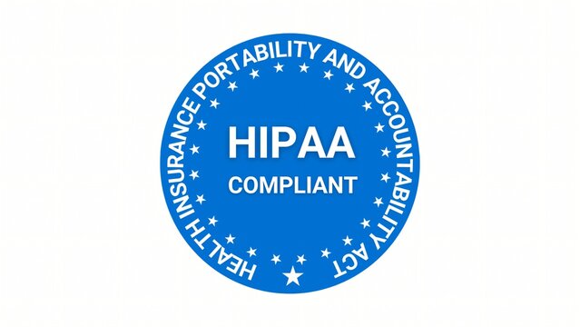 A blue HIPAA compliant seal badge representing adherence to healthcare privacy and security standards, ideal for medical websites, compliance materials, and professional branding.