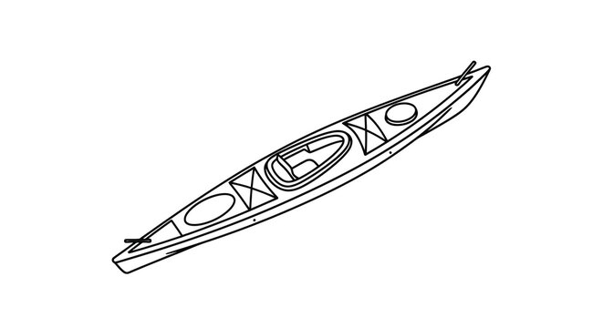 Line drawing of a sleek long sea kayak viewed from above