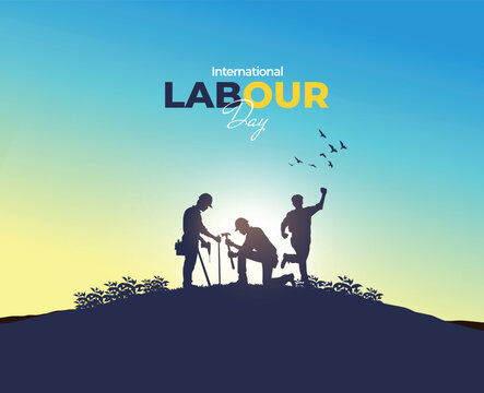Happy Labour Day concept. 1st May- International labor day concept. Labor safety and right at Workplace. World Day for Safety and Health at Work concept. Safety first for worker.