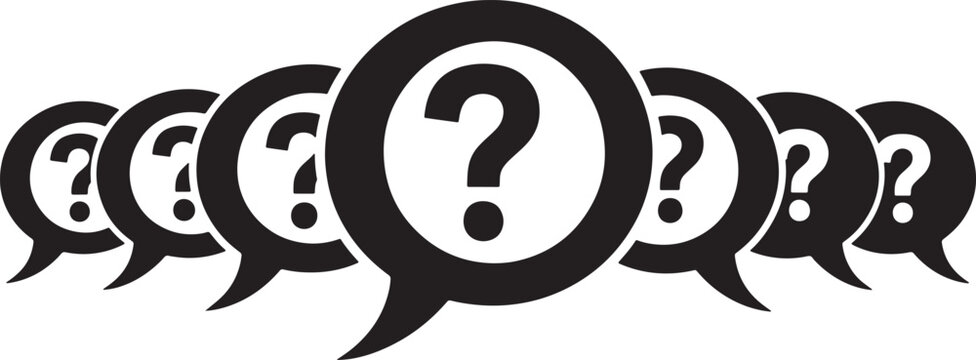 Chain of question marks a black and white conceptual illustration