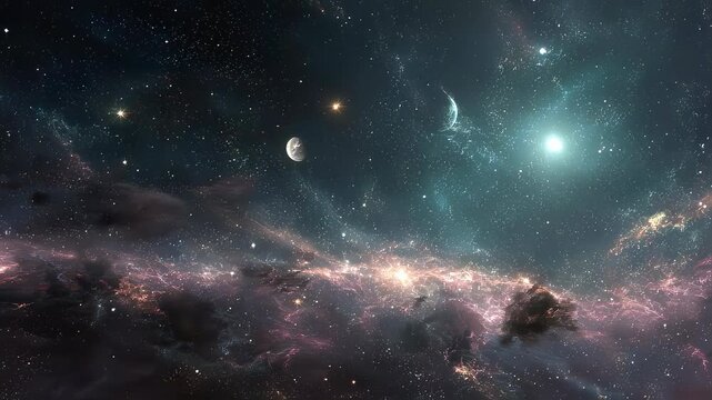 Dense star field with colorful nebula and cosmic gas clouds in deep space, dramatic universe background