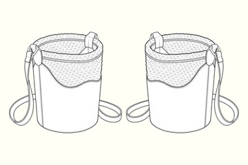 Contemporary Mixed-Texture Bucket Bag Fashion Flat Sketch © MdAmirul