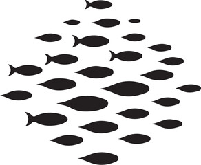 Fototapeta premium Black fish school vector icons, silhouette fish collection, aquatic animal symbols, vector graphics