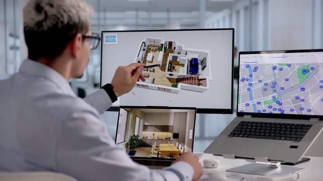 Interior Designer Working On A 3D House Model
