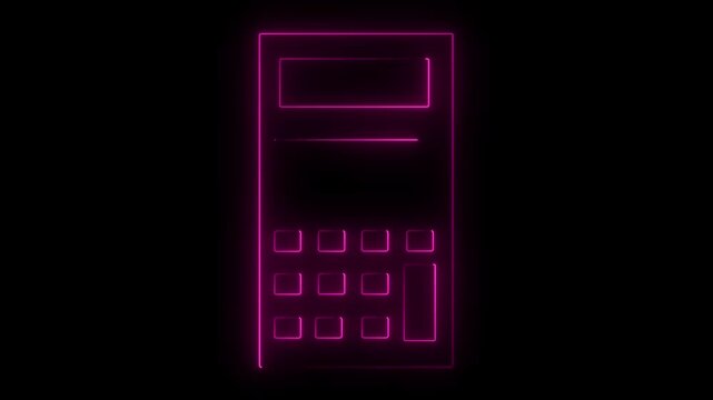Glowing neon outline Calculator icon isolated on Pink color black background. Accounting symbol. Business calculations mathematics education and finance.4k motion video.
