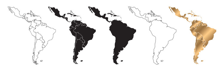 Map of Latin America, with black and gold lines. © Eakglory