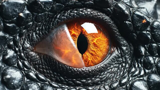 Extreme Close Up Of A Crocodile Eye With Fiery Orange Iris.