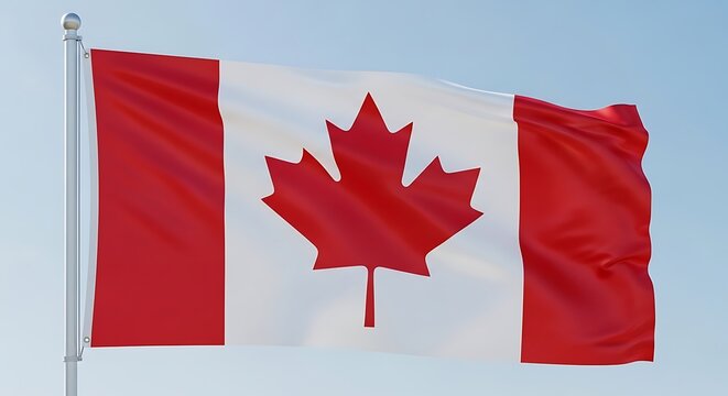 The Flag Of Canada Waving In The Wind