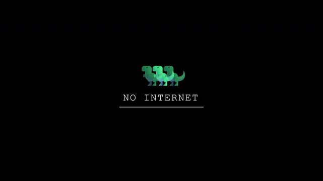 Retro pixel art dinosaur with no internet message on transfarent background