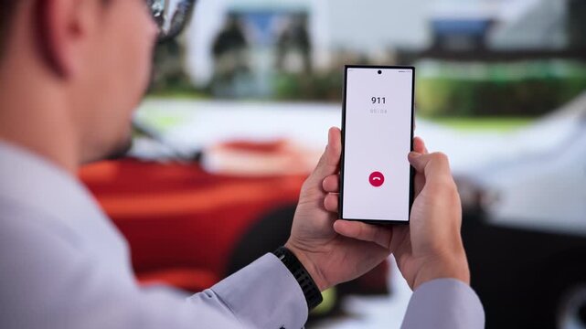Man Urgently Making Emergency Phone Call For Help