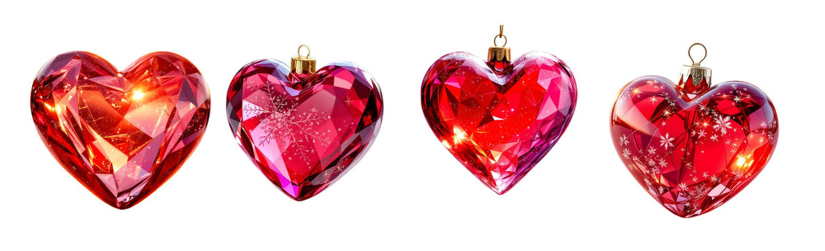 Glass heart ornament transparent red, isolated on transparent background
