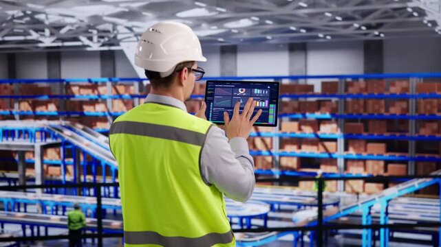 Warehouse Manager Carefully Checks Inventory Data