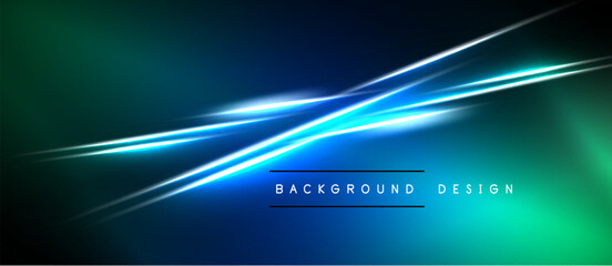 Fototapeta premium Abstract blue green gradient background. Dynamic lines create modern visual effect. Text reads background design. Simple, sleek presentation.