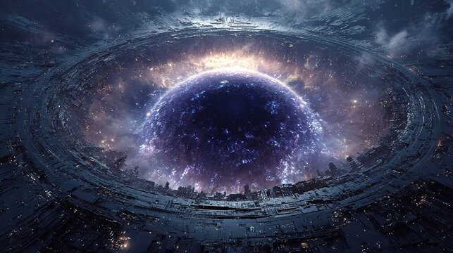 Portal dimensional espacial de ciencia ficci&oacute;n con tecnolog&iacute;a alien&iacute;gena avanzada creado con IA generativa. 