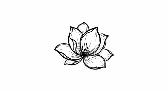 繊細な線画で描かれた、優雅な蓮の花のイラスト