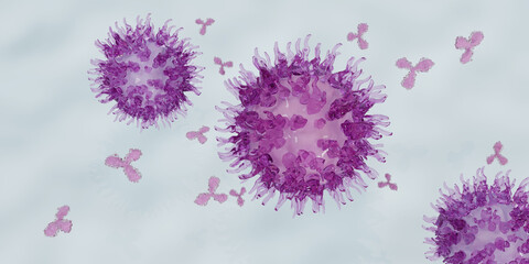 T-cell or B-cell with antigen concept. White blood cells. Medical and science concept background....